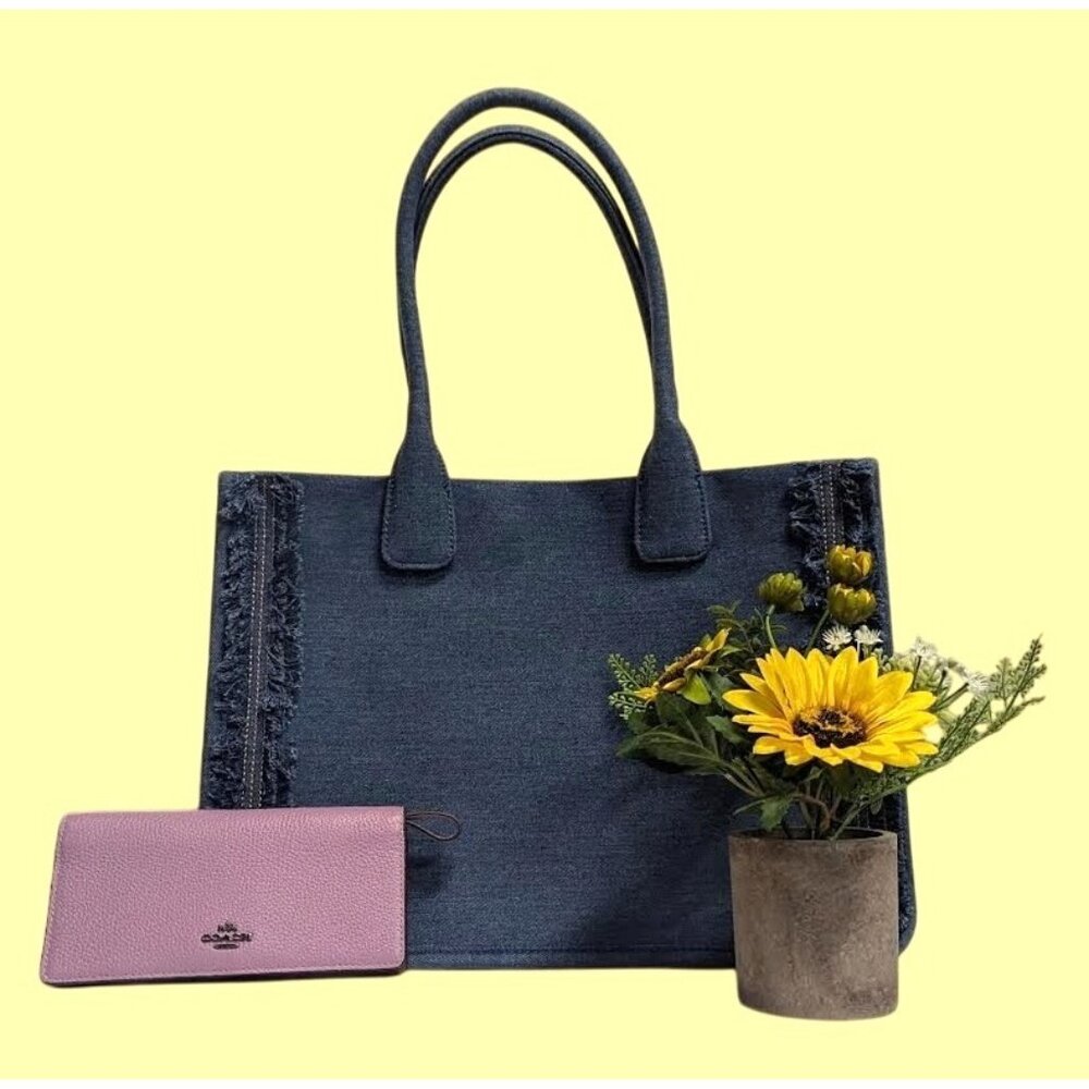 Luxury Bundle!!  Vince Camuto "Orla" Denim Tote & Coach Lavender Wristlet/Wallet